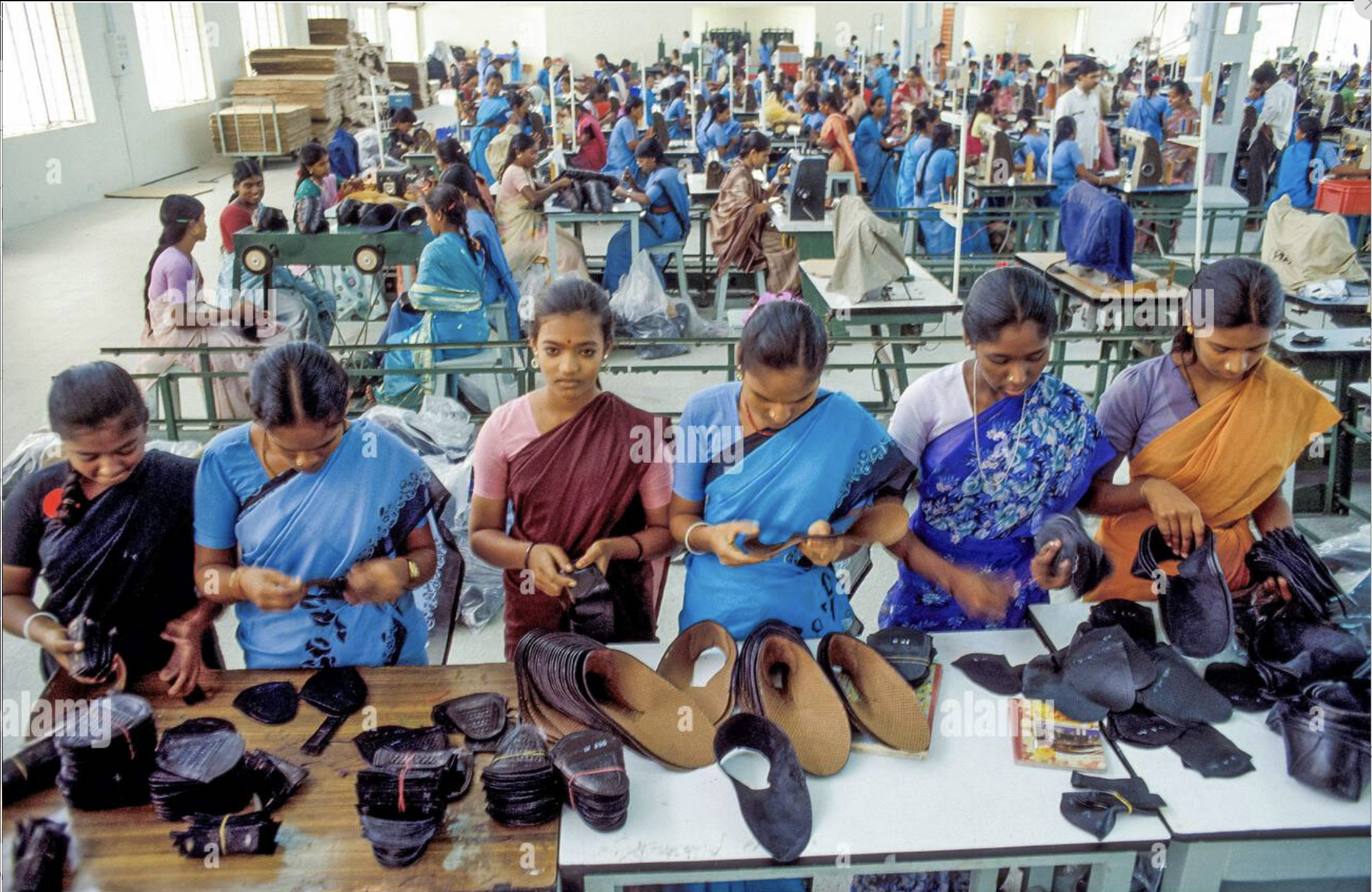 Women working in footwear factory
